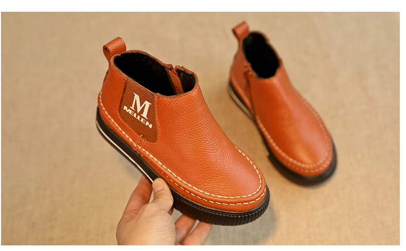 Зимние ботильоны детская обувь из натуральной воловьей кожи школьная зимняя