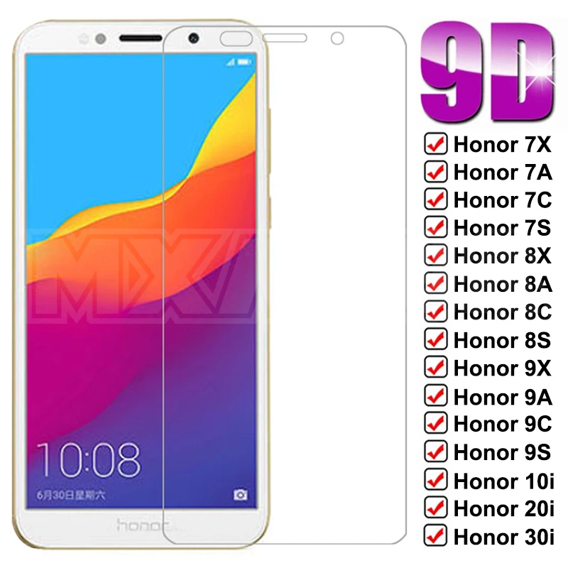 

9D Protective Glass For Huawei Honor 8X 8A 8C 8S Tempered Screen Protector Honor 9X 9A 9C 9S 9i 10i 20i 7X 7A 7C 7S Glass Film