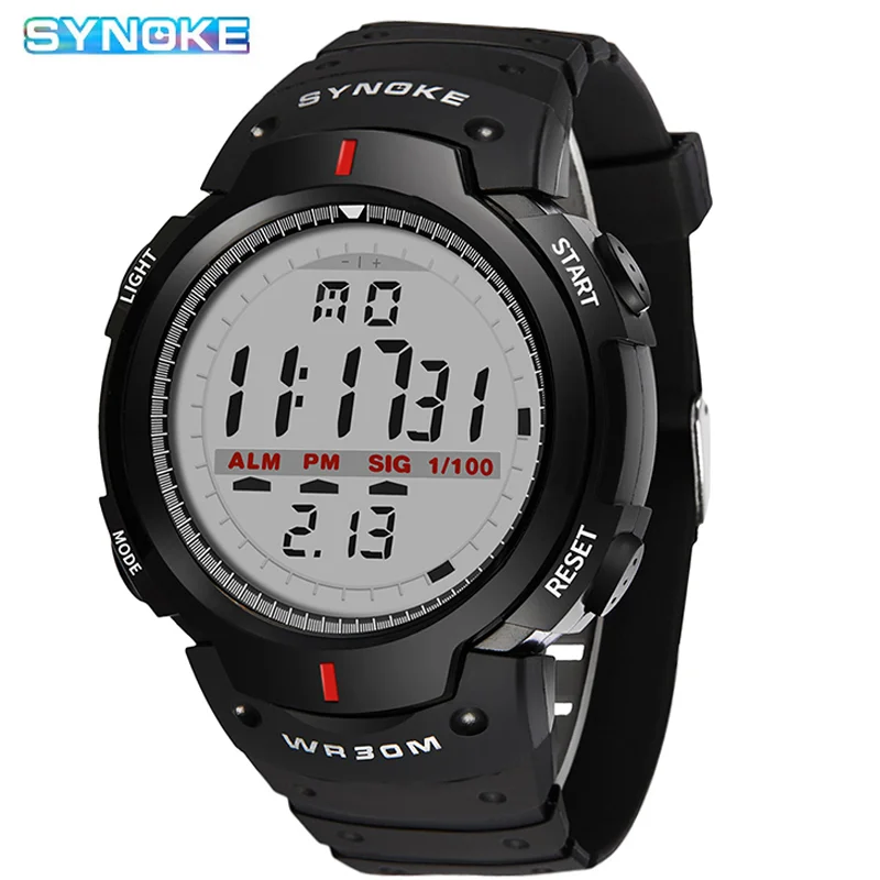 Мужские спортивные цифровые часы с большим секундомером и силиконовым ремешком |