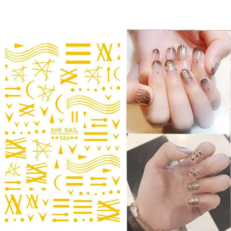 

Nail Stickers Back Glue Symbols Linears Currency Goldfish shape Designs Nail Decal Decoration Tips For Beauty Salons