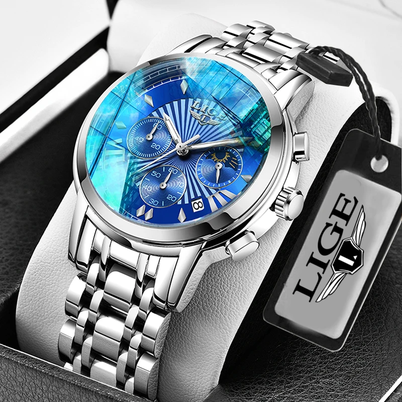

2021 LIGE Waterproof Watches for Men Fashion Quartz Watches Mens All Steel Military Clock Male Sport Watch Relogio Masculino+Box