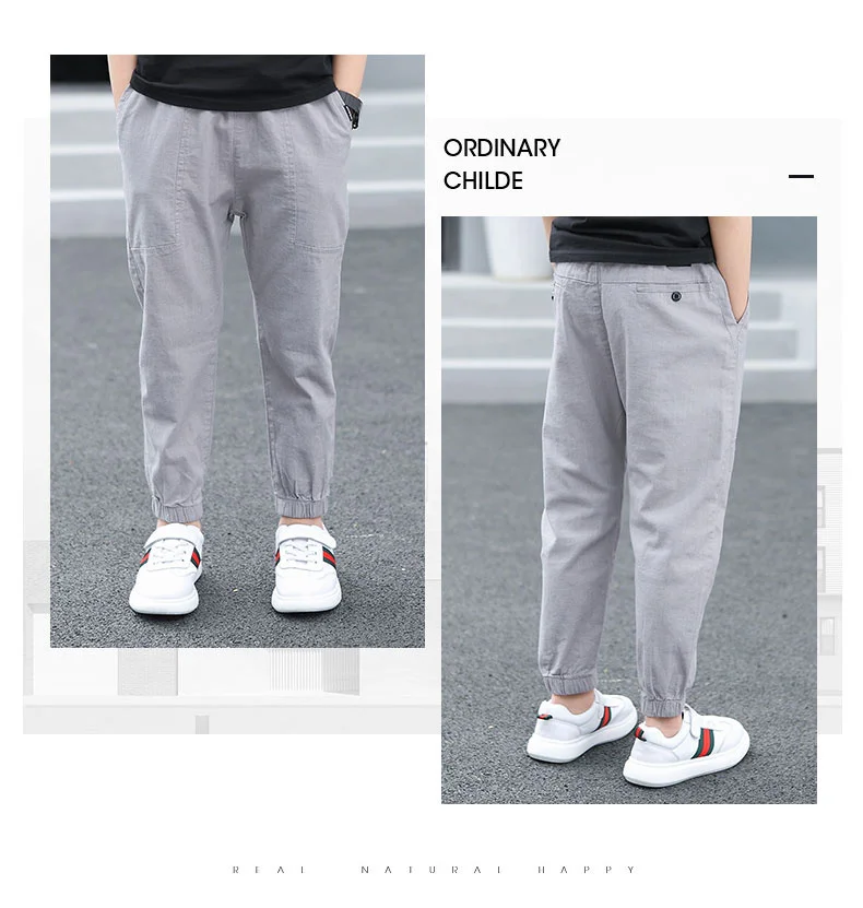 Teen Boy's Pants Kids Spring Autumn Solid Cotton Full Trousers Casual Slim Stretch Jogger Sweatpants 6-16 Years