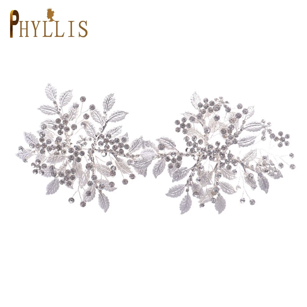 

PHYLLIS A110 New Style Wedding Headband Hot Sale Leaf Hairband Silver Rhinestone Headpieces Silver Women Tiara Bridal Headwear