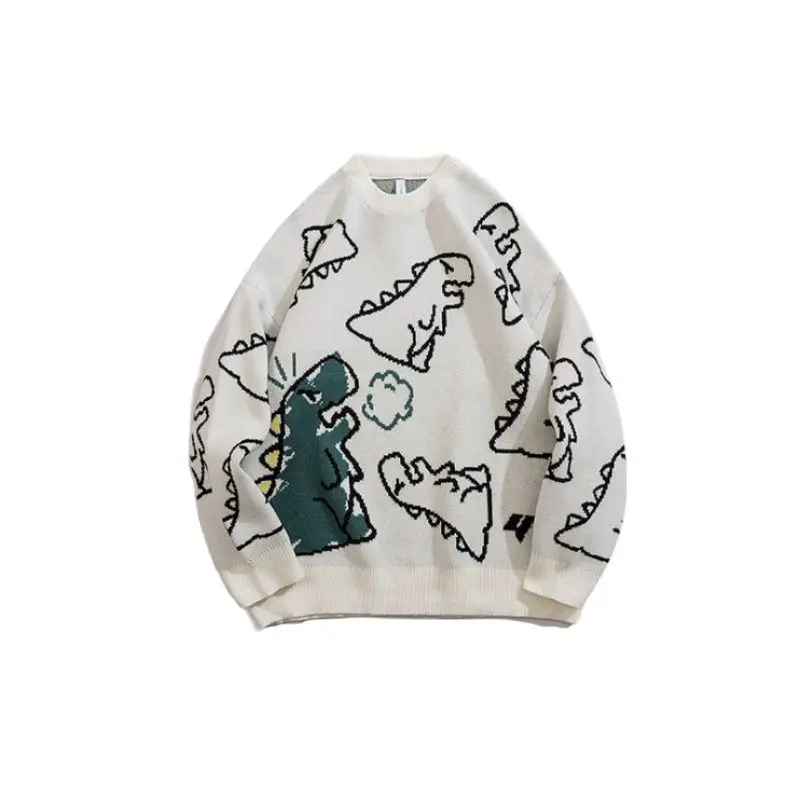 2022 Kpop Cartoon Dinosaur Harajuku Sweater Men Punk Gothic Pullovers Fashion Casual Couples Knitted Green Sweaters Pull Homme