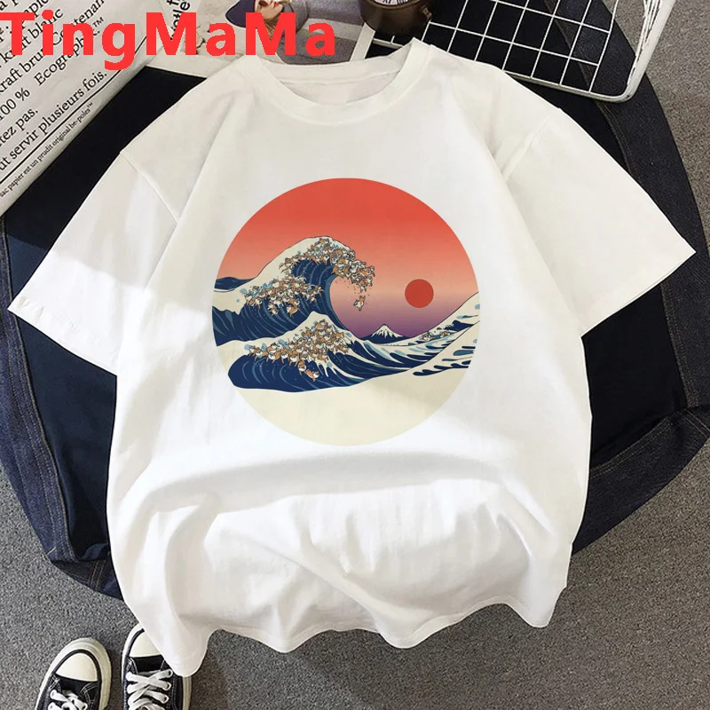 Футболка женская с забавными волнами милый мультяшный топ рисунком больших волн