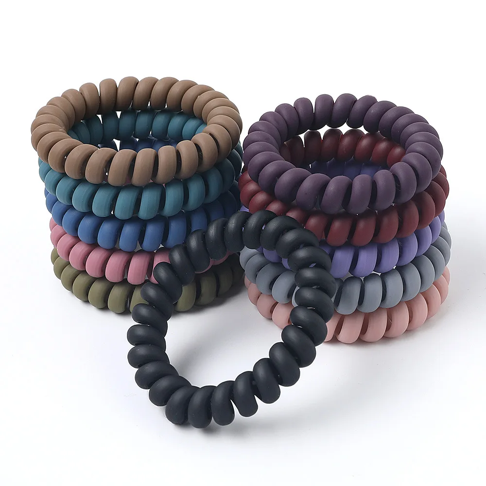1PC Women Matt Colors Glow in Dark Cloth Telephone Wire Rubber Bands Stretchy Colors Non-mark Spiral Coil Ropes Solid Hair Ties