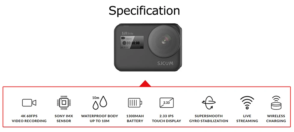 SJCAM SJ9 Strike Экшн-камера 4K 60fps WiFi Спорт DV тело Водонепроницаемый Ambarella H22 Беспроводная зарядка 2,3" экран Gyro SJ Cam