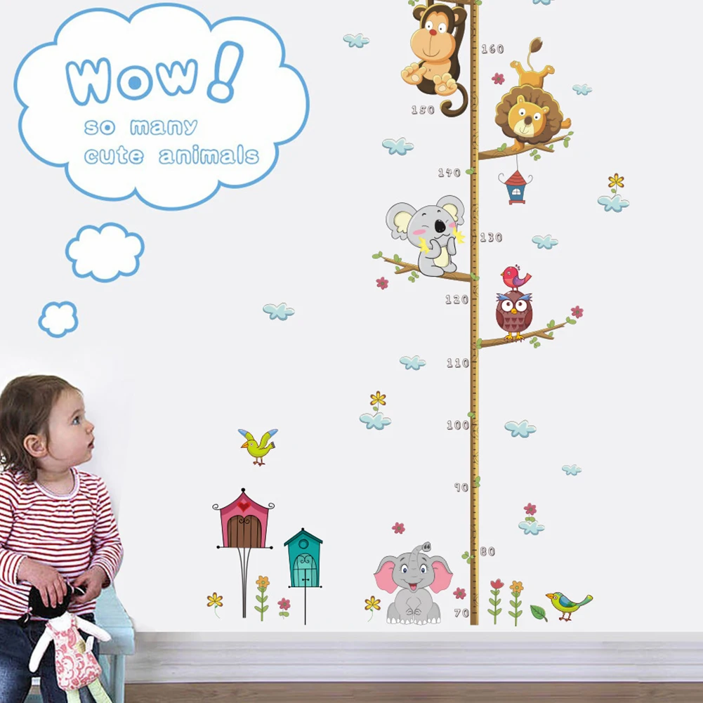 

3D Cartoon Jungle Wild Animal Tree Bridge Lion Elephant Flowers Art Wall Stickers For Kids Room Growth Living Room Home Decor