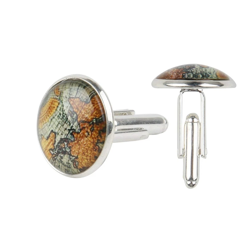 1 Pair Silver Vintage Round Men Cufflinks Old World Navigation Map &amp Fruit Pineapple Cuff Links Golden Luxury Metal Cuffl | Инструменты