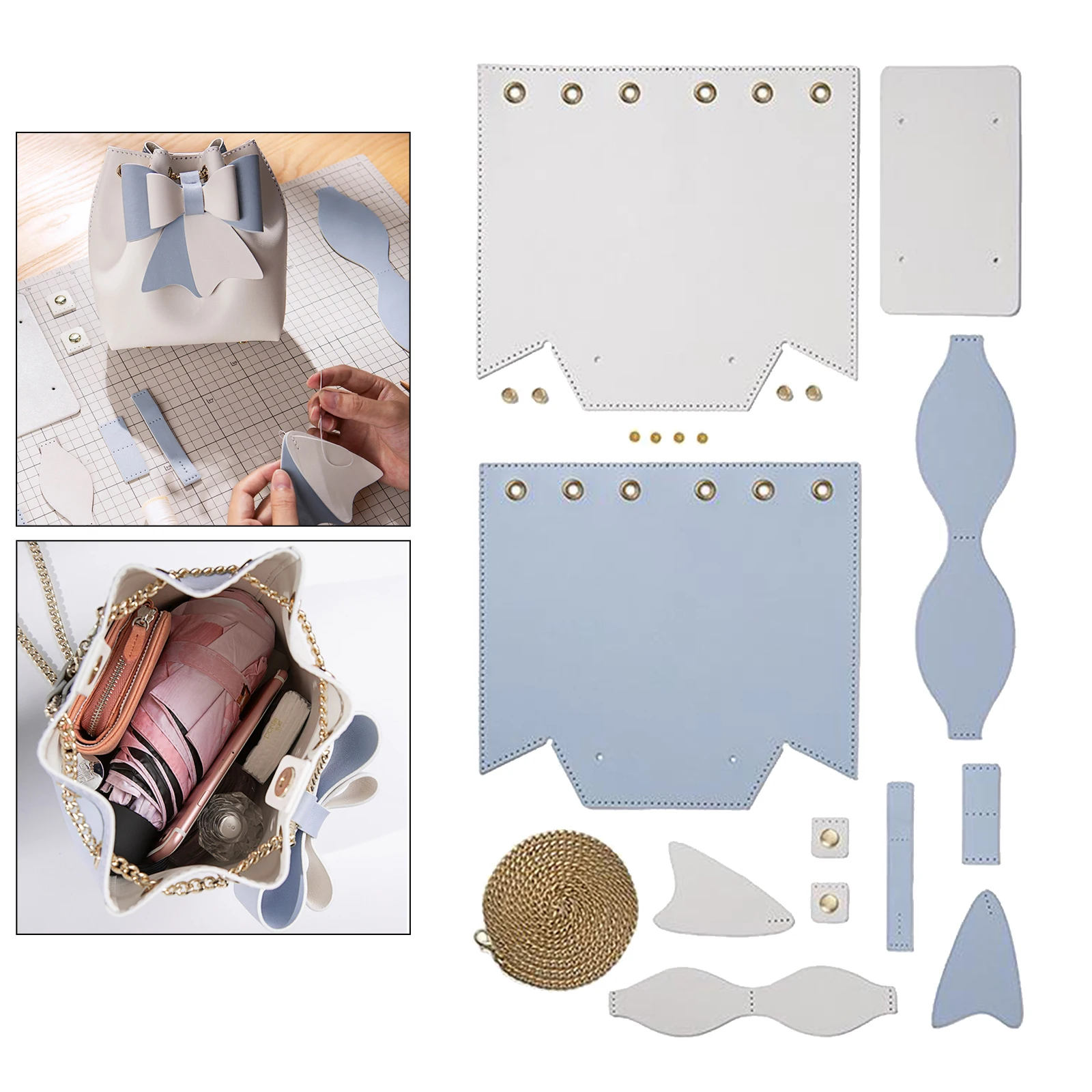 

1 Set DIY Pre-cut Leather Shoulder Bucket Bag Long Strap Bag Making Supplies