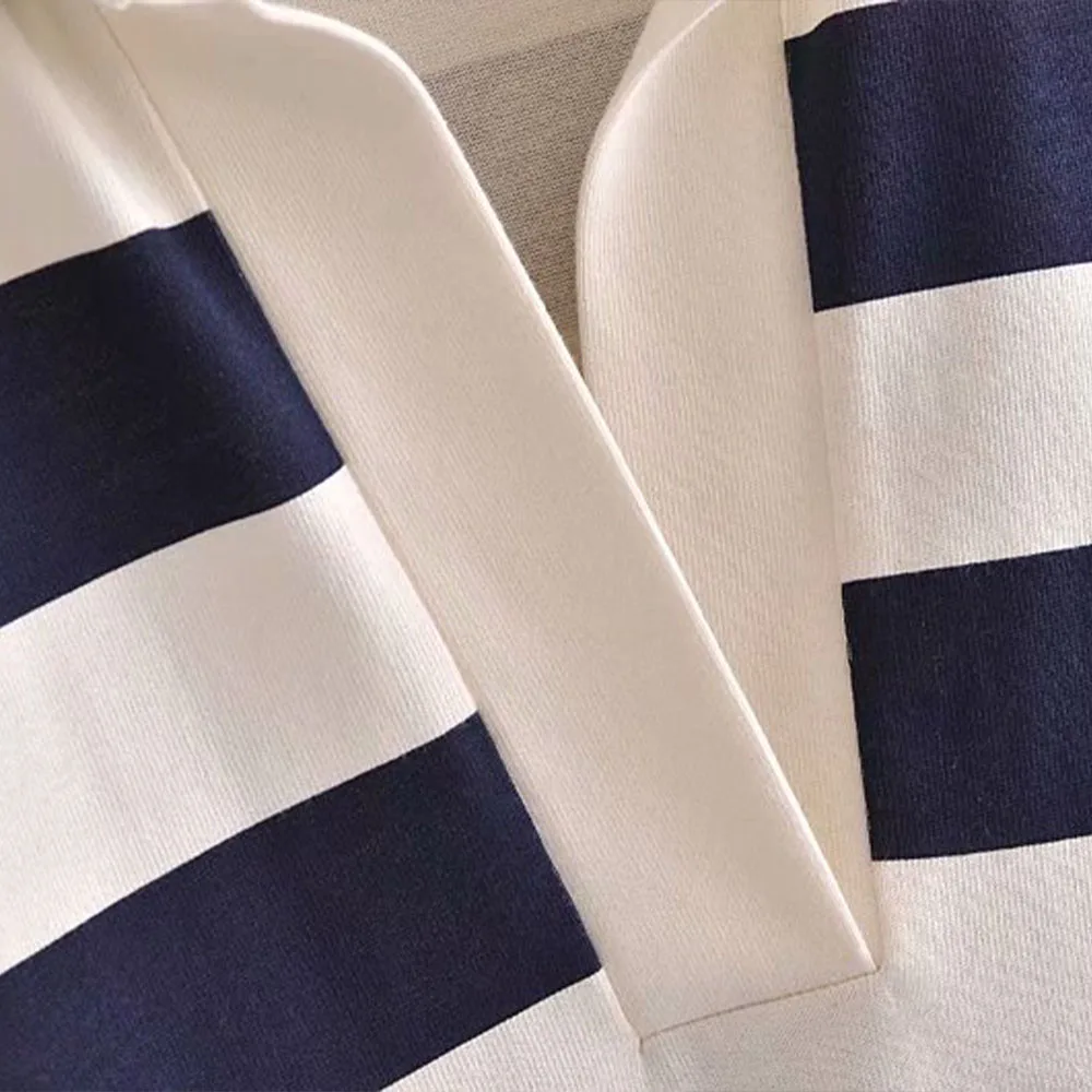 

2021 early spring new women's wild loose casual lapel pullover classic striped long-sleeved shirt T-shirt top