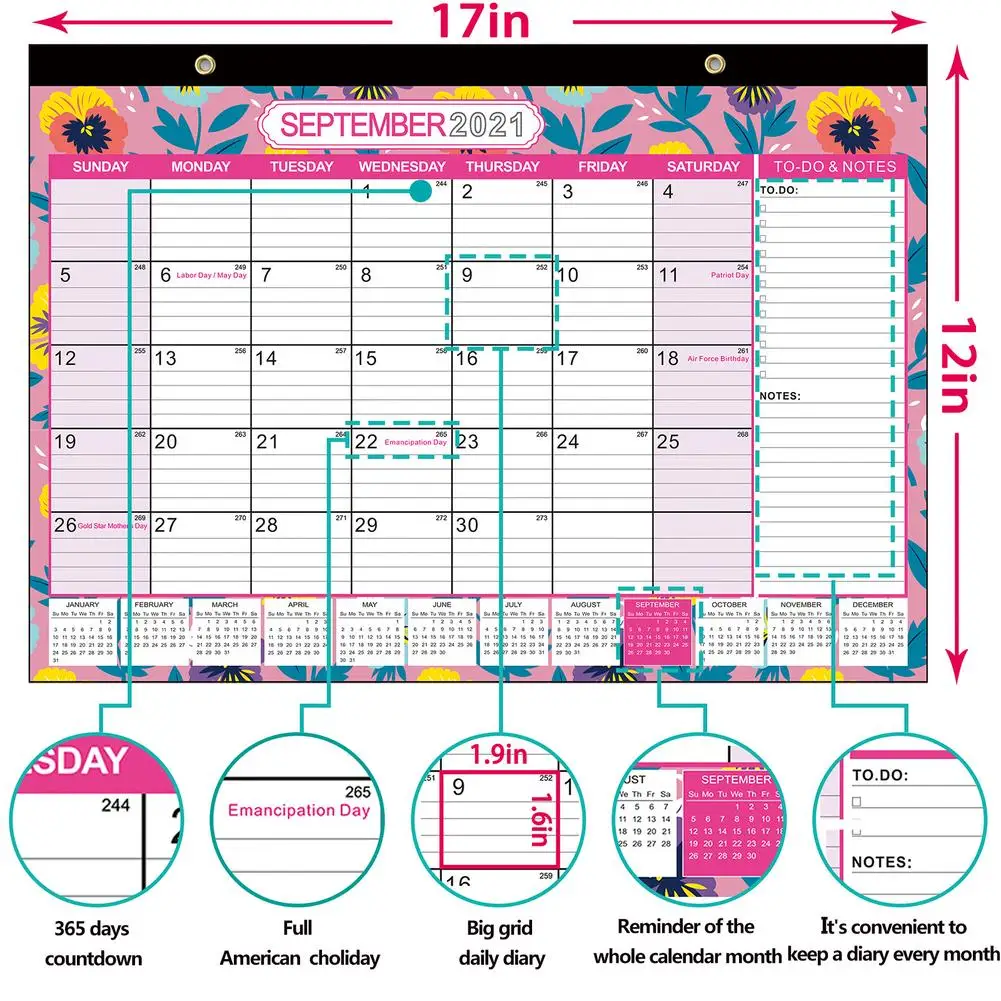 

2021-2022 Wall Calendar Hand-Painted DIY Daily Schedule Calendar Agenda Wall Work Note Monthly Calendar Schedule Planner