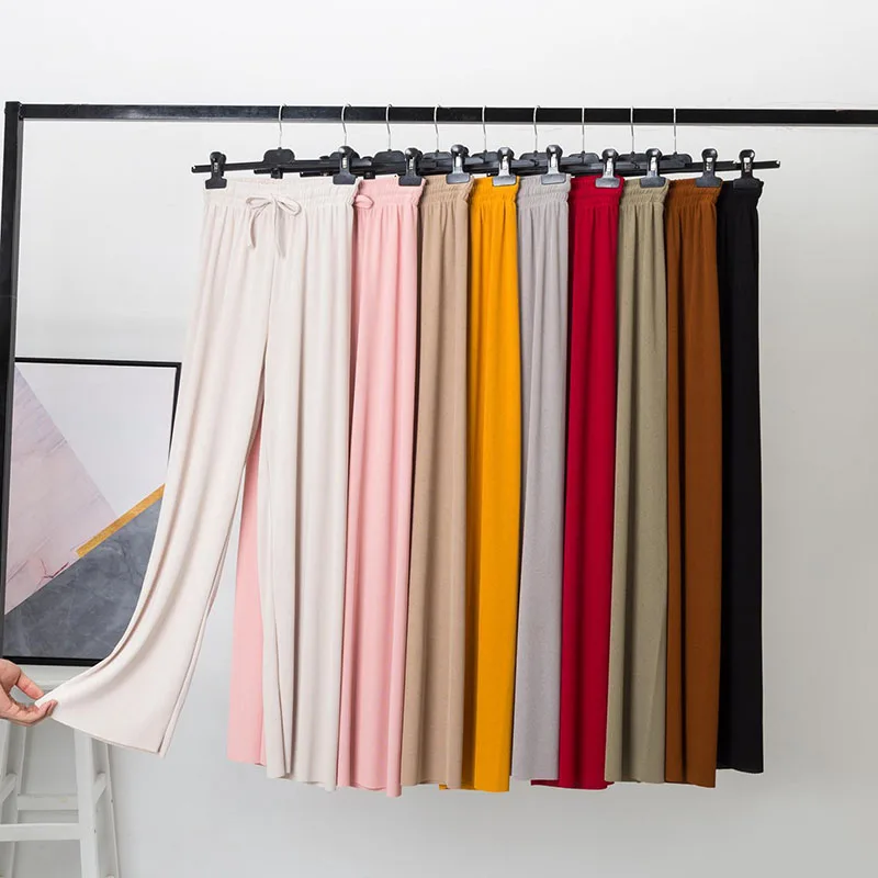 

High Street Casual Solid Color Wide Leg Pants Women Autumn Fashion Office Ladies Loose Bottoming Slim Soft Pants