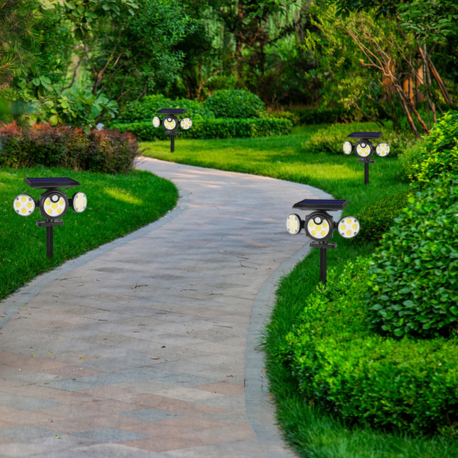 Настенные светильники на солнечной батарее 120 светодиодов 3 головки индукция