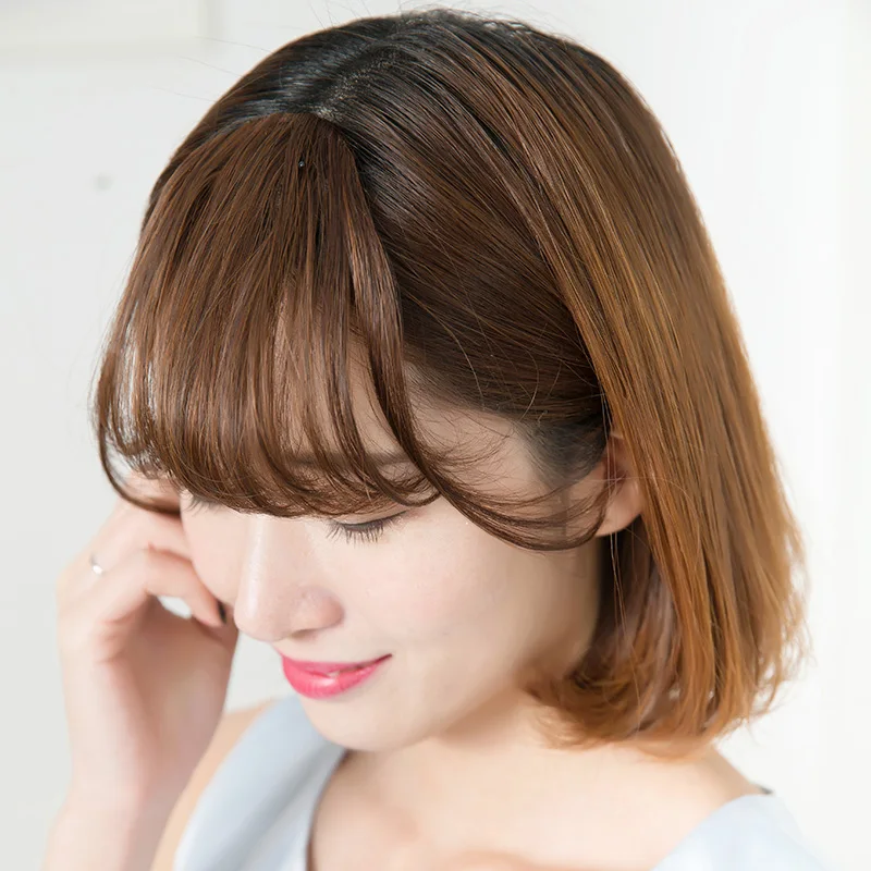 LUPU чистая красная воздушная челка парики женские настоящие волосы ультра тонкие