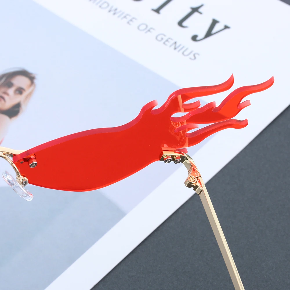 Солнцезащитные очки без оправы унисекс в форме огненного пламени УФ 400 |