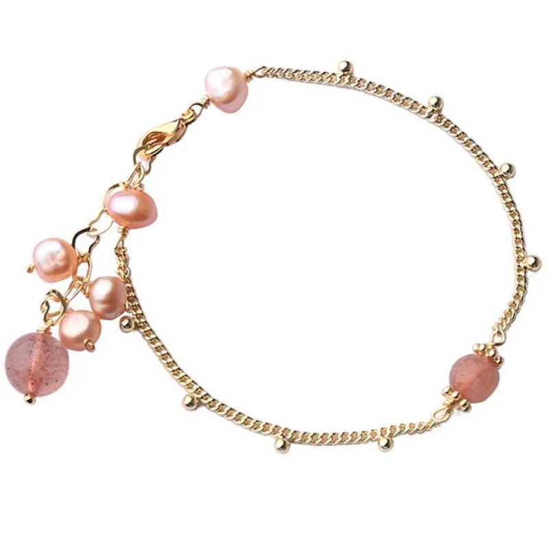 

Fashion Freshwater Pearl Bracelet Pink Crystal Chain Tassel Pendant Bracelets Women Wedding Jewelry Party Bangle Gifts Accessory