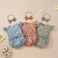 3 colors summer baby girls rompers cotton newborn clothes floral baby clothing fly sleeve ruffles jumpsuits headband outfits