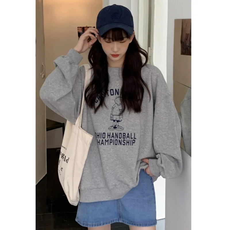 Свитшот женский оверсайз с мультяшным принтом пуловер худи в Корейском стиле