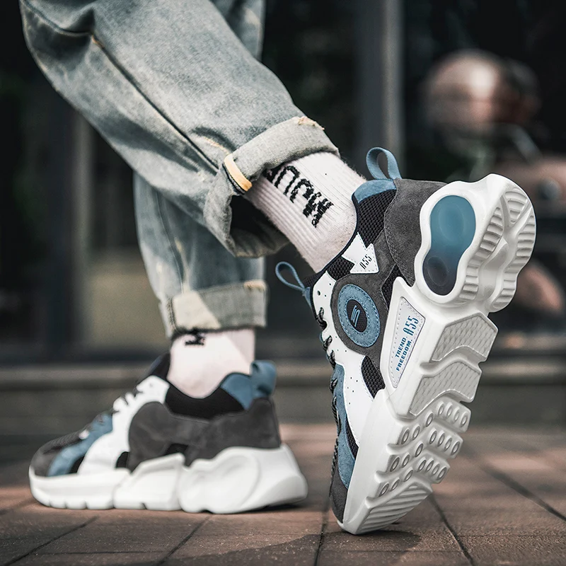 

Мужские кроссовки на платформе, удобная кожаная спортивная обувь, дизайнерские сетчатые, для бега, большие размеры 7-10