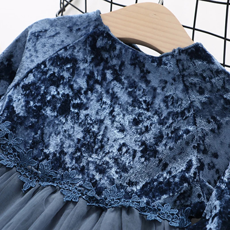 Осенне-зимнее платье для девочек Однотонное бархатное с длинными рукавами и