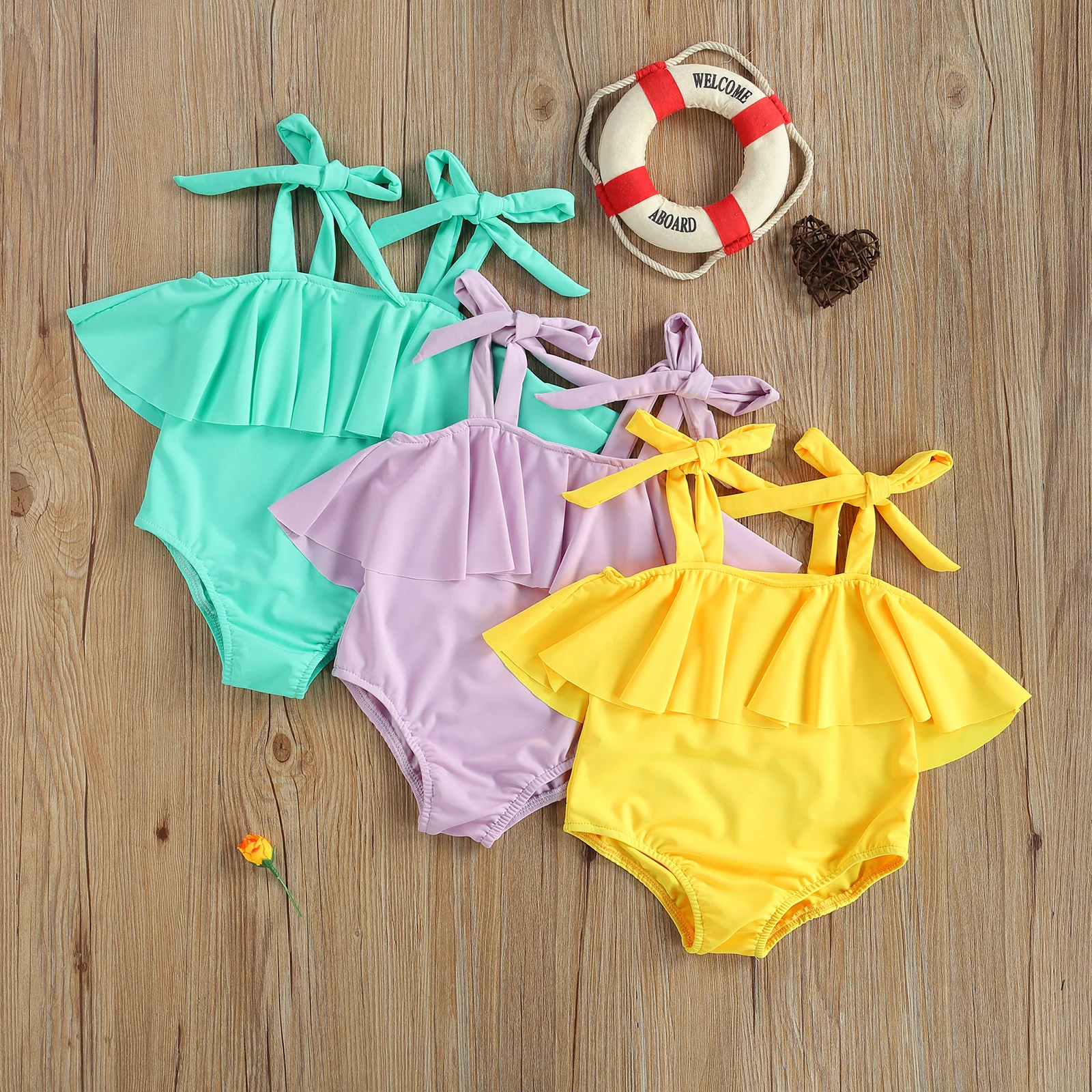 От 1 до 5 лет детский купальный костюм для девочек с отделкой рюшами регулируемый
