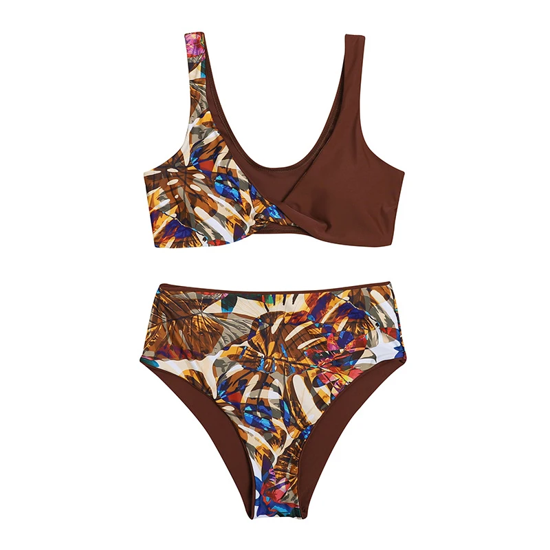 

The New 2021 Ladies Swimwear Euramerican Style of Tall Waist Fission Swimsuit Printed Sexy Bikini Bikini