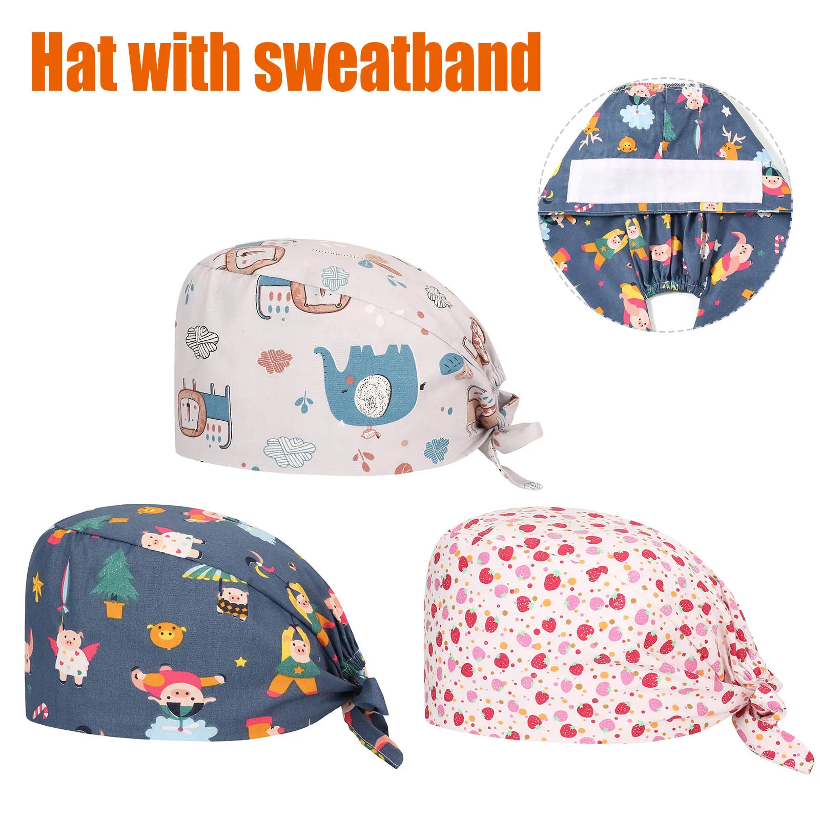 

Cartoon Animal Print Scrub Cap Laboratory experiment dust cap Adjustable Kitchten hat Pet grooming Nurse hat gorros quirurgicos
