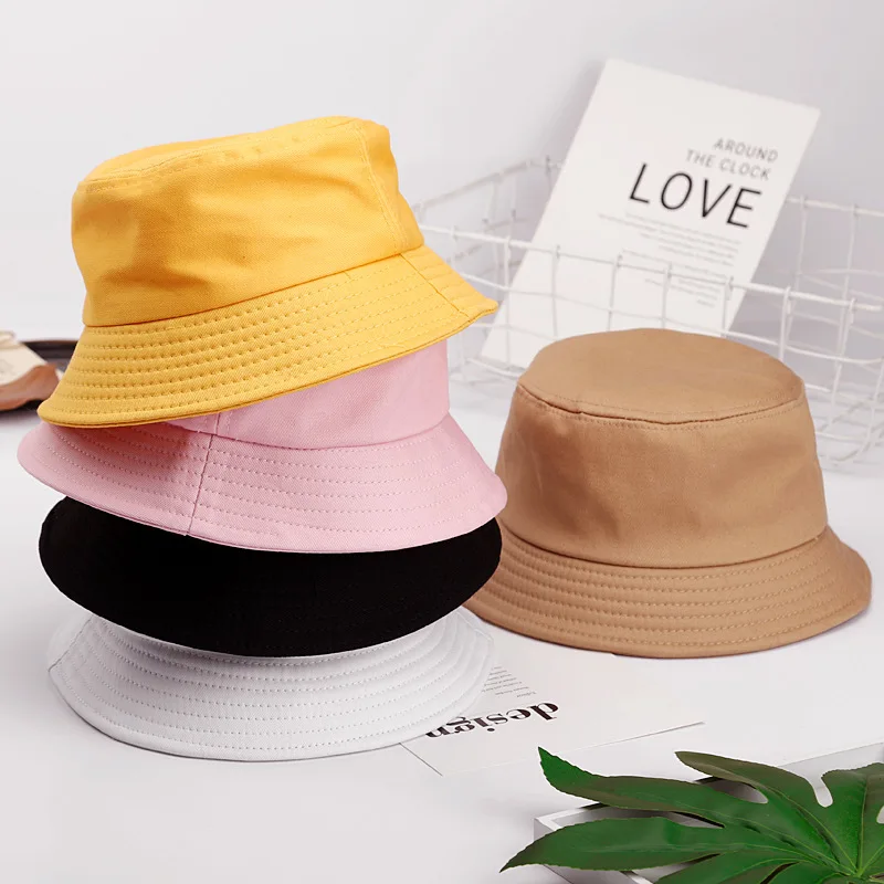 

fashion parent Kids Summer reversible Bucket Hat solid color sun hat Beach UV Protection Round Top snapback Cap