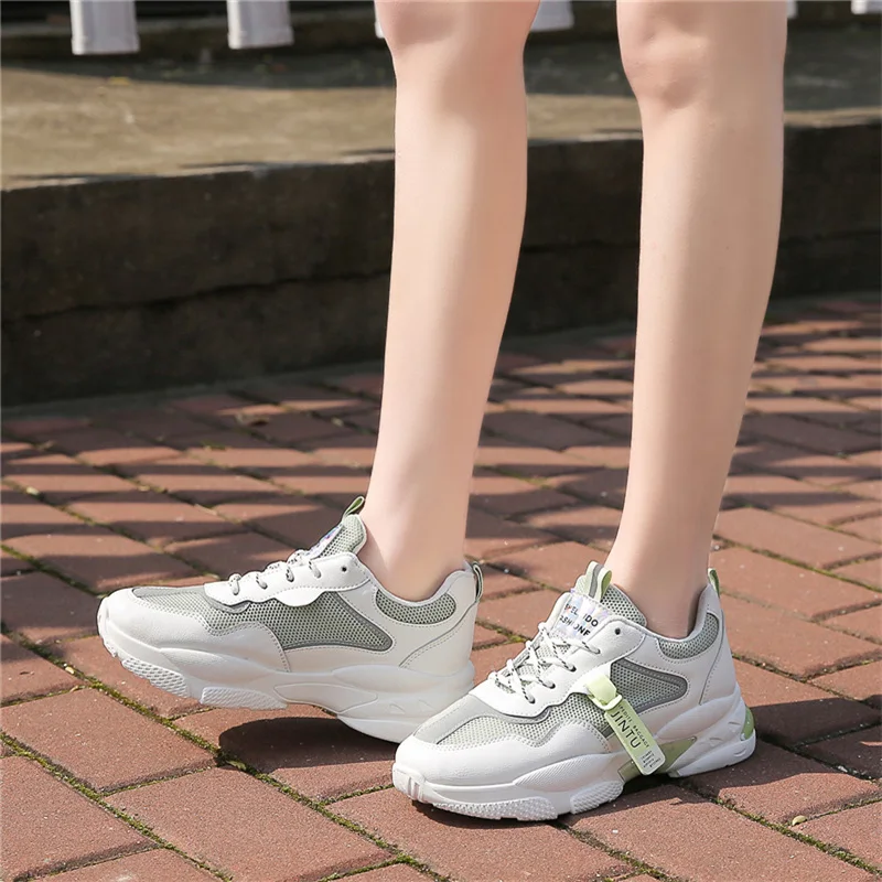 

Sneakers Women Shoes New Autumn Lace Up Thick Bottom High Heels Platform Shoes Woman Breathable Air Mesh Casual Shoes Plus Size
