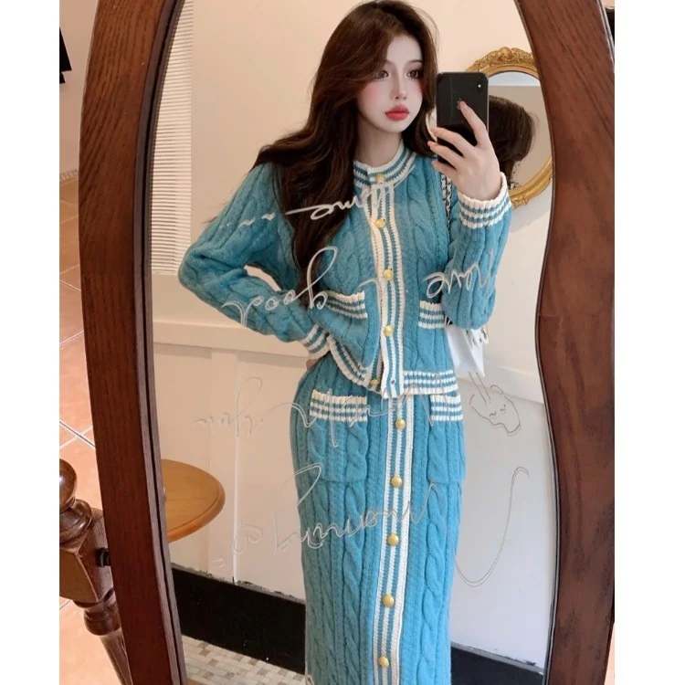 

Twist Knitted Cardigan Women's Loose Round Neck Sweater Autumn Winter Thickened Warm French Temperament Top X2852