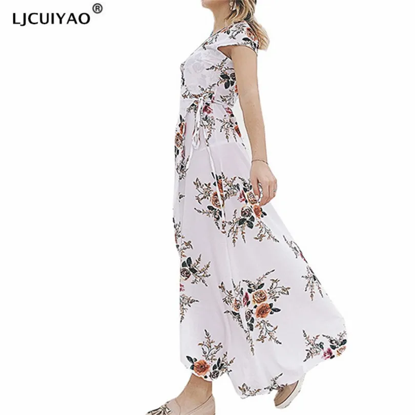 Женское пляжное платье макси LJCUIYAO длинное с цветочным принтом и оборками