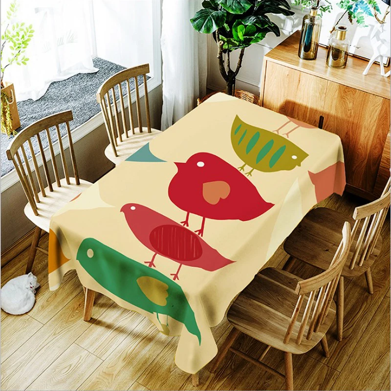 Водонепроницаемая скатерть из полиэстера с 3d цифровым принтом птичьих листьев