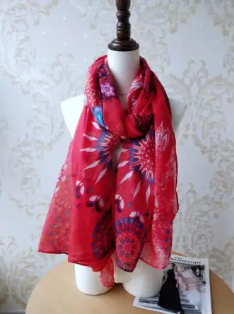 Красный desigual женский длинный красный шарф с геометрическим рисунком, осень-весна, Испанский Дизайн, подарки на день рождения - Цвет: Красный