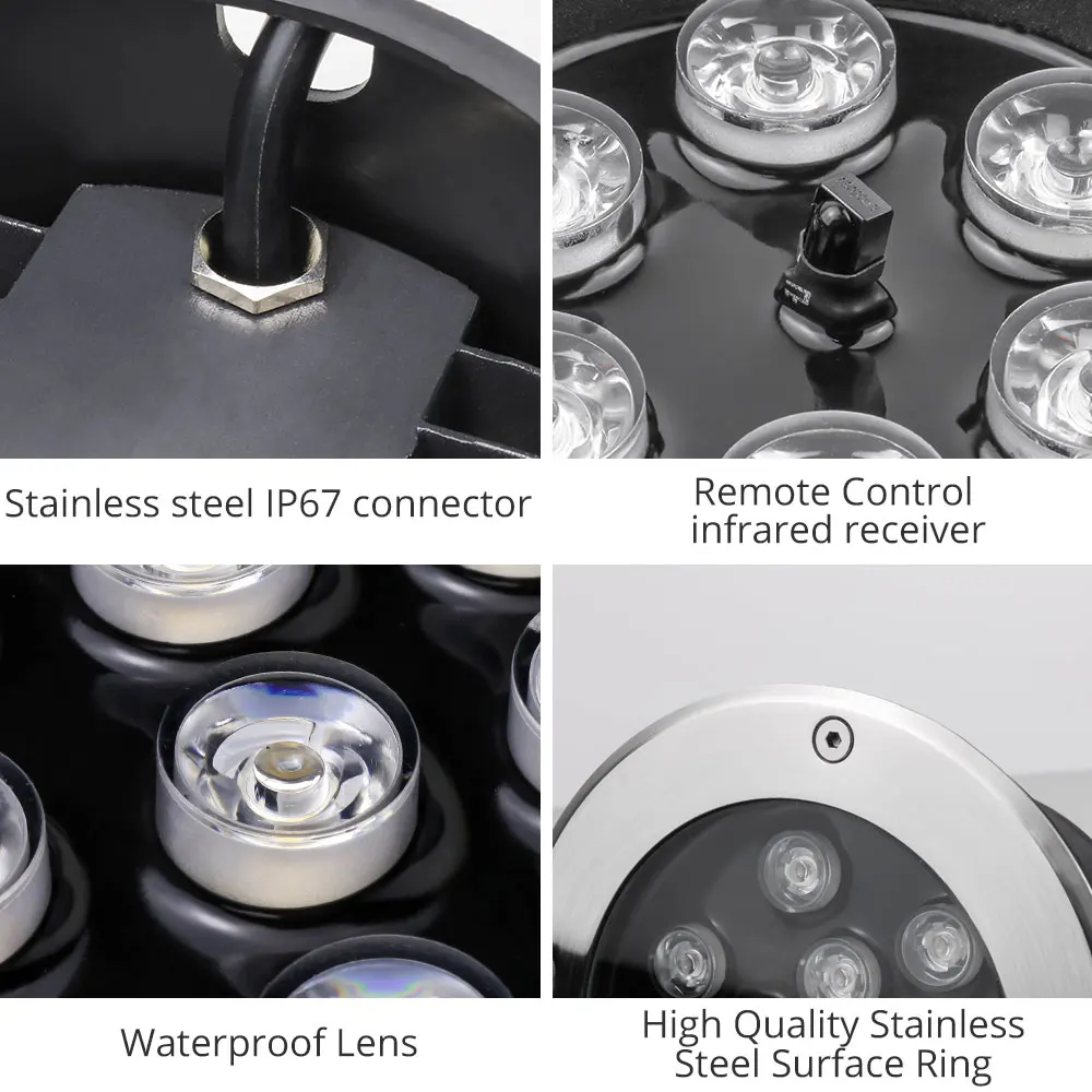 

RGB Remote Control In-ground Floor Light 12V 85-265V 3W 6W 9W 12W 15W 18W 24W 36W Underground Lights Garden Deck Outdoor Lamps