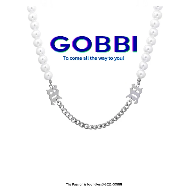 

GOBBI2021 Unisex Pop Punk Hip Hop Silver Metal Letter Pearl Chain Necklace Women's Men's Party Jewelry