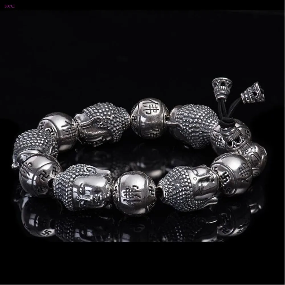 Браслет BOCAI Buddha S999 из чистого серебра мужской тайский серебряный браслет с
