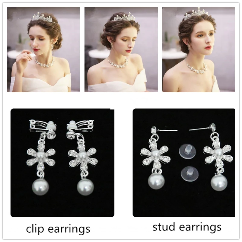 

Three Pcs Bridal Headdress Crown Necklace Earrings Jewelry Set For Girl Super Fairy Sweet Birthday Dinner Party Hair Accessories
