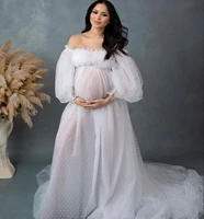chic maternity dress for babyshower long sleeves off the shoulder maternity gown photography outfit pregnancy women long dress