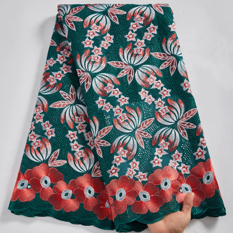 

Зеленая африканская хлопчатобумажная кружевная ткань с камнями 2021 вышивка швейцарская вуаль кружева в Швейцарии для всех Y2582