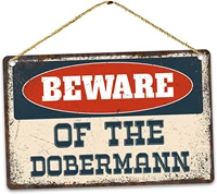 diuangfoong funny beware of dobermann metal sign rustic retro weathered distressed plaque metal idea 12 x 8 inches