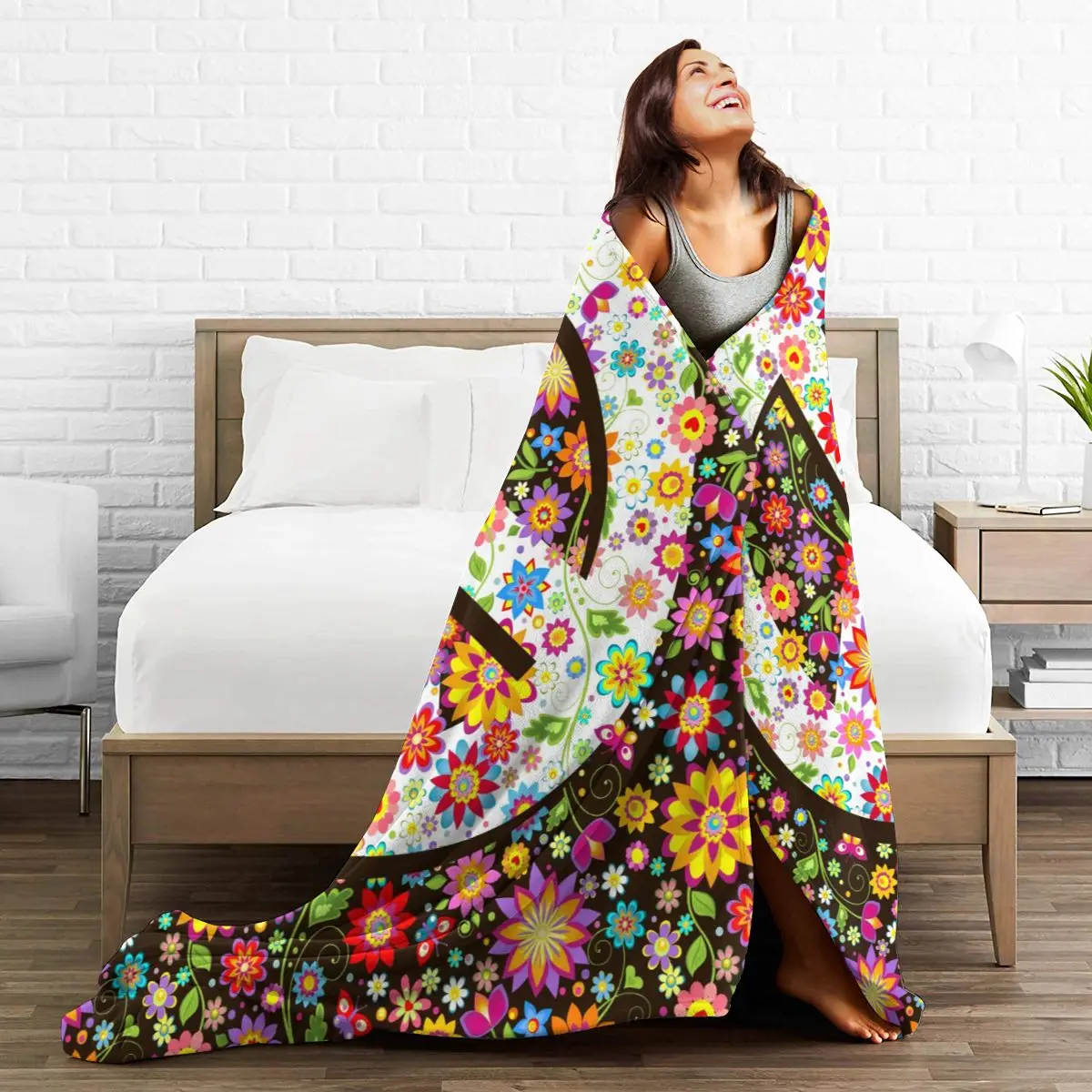 

Flannel Blanket Hippie Flowers Peace Symbol Soft Thin Fleece Blanket Bedspread Cover for Bed Sofa Home Decor Dropship