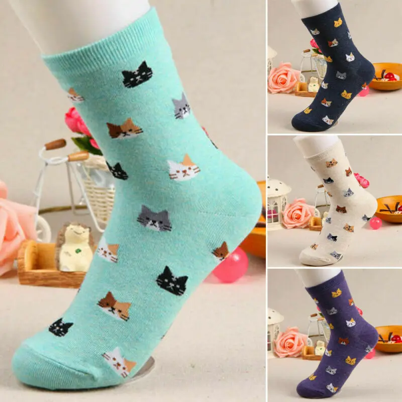5 цветов 1 пара женские модные милые Носки с рисунком кота осенне-зимние теплые