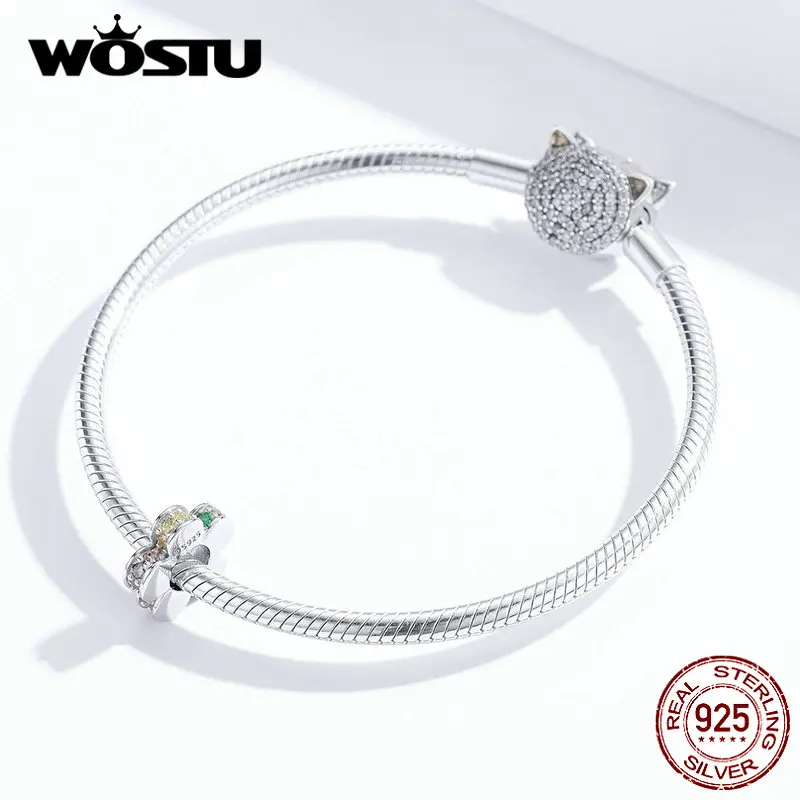 WOSTU подлинное серебро 925 пробы красочные цветущие цветы из бисера Циркон Шарм