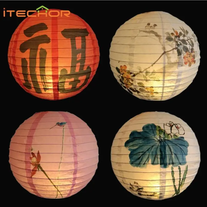 Фото Творческий 10 шт. 12x30 см цветок бумажный фонарь s китайский фестиваль Ретро шары