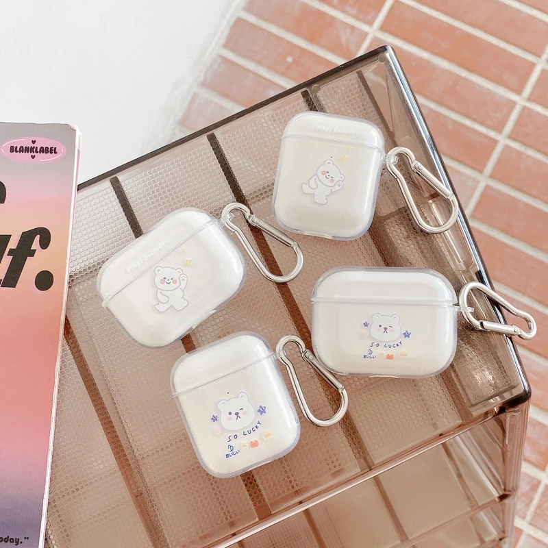 

Korea Cute Cartoon Bears Cases For AirPods 1 2 Pro Case Transparent Soft TPU Bluetooth Earphone Charging Box for Air Pods 1 3