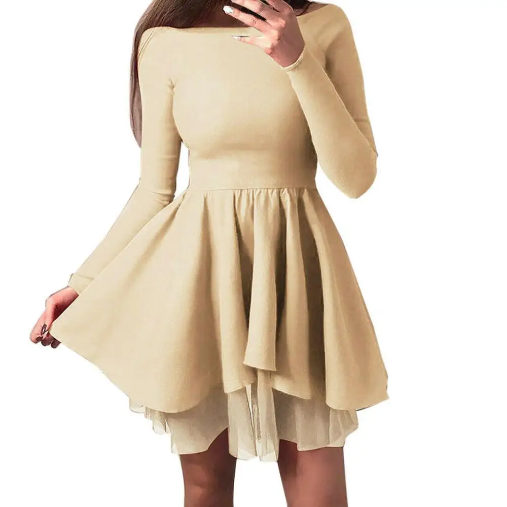 

Women Long Sleeve Off The Shoulder Dress Asymmetric Irregular Summer Holiday