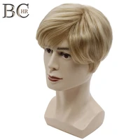bchr short men wigs straight synthetic wig for male hair fleeciness realistic natural blonde toupee wigs