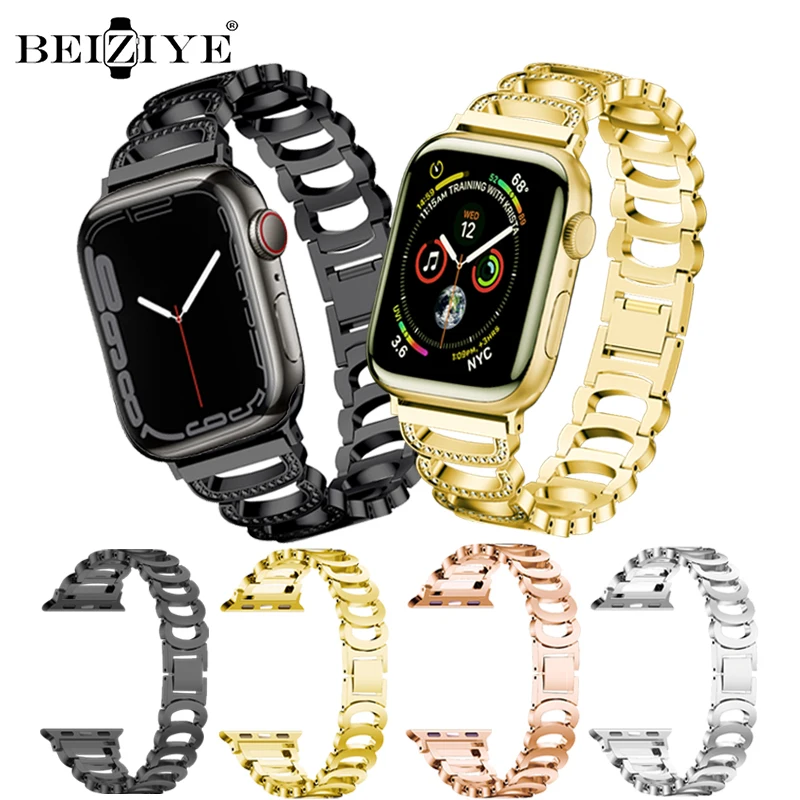 

Women Diamond Strap For Apple Watch Series 7 6 SE 5 4 Band for apple watch band 41/45mm 42/38mm 40/44mm Stainless Steel Bracelet