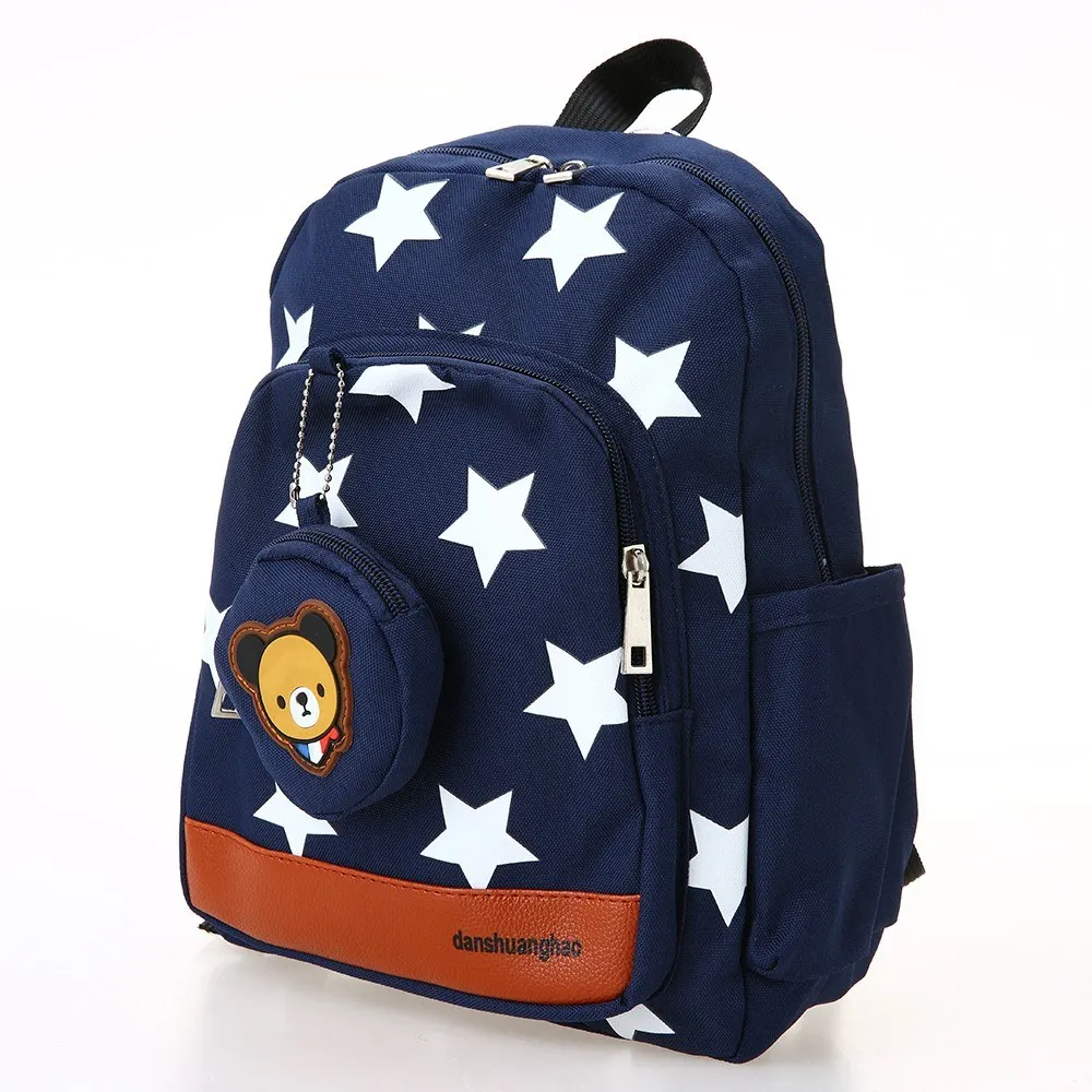 

Kids School Bags Canvas Cute Star Pattern Travel Backpack Children Kindergarten Schoolbags With Coin Purse Red